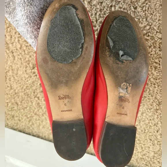 Coach Red Leather Loafers with Gold Chain - Picture 2 of 5